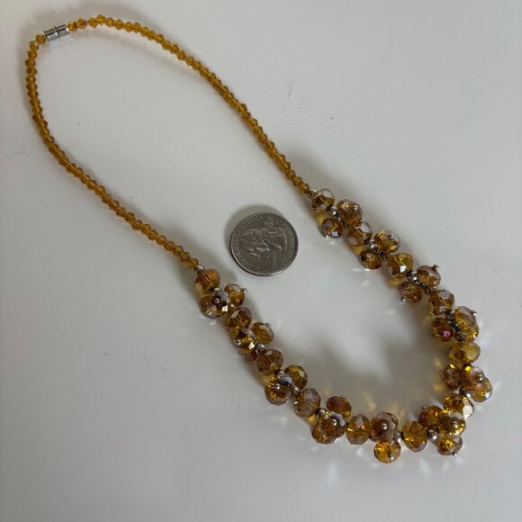 Golden Iridescent Glass Beaded Necklace Cluster Beads Magnetic Clasp - Picture 4 of 7